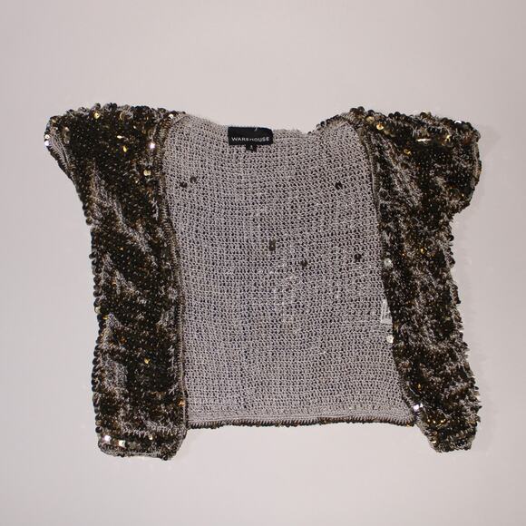 Y2K Warehouse Euro Gold Open Front Short Sleeved Sequined Top Size 8/36 - Picture 1 of 5